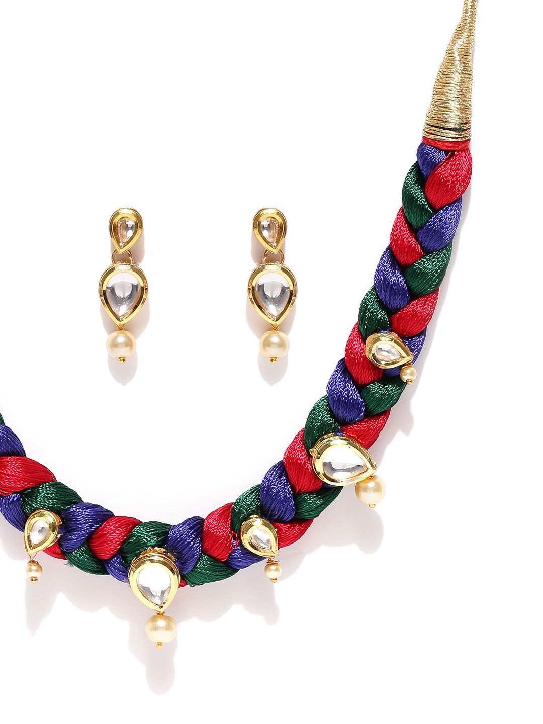 YouBella Multicoloured Stone-Studded Beaded Jewellery Set